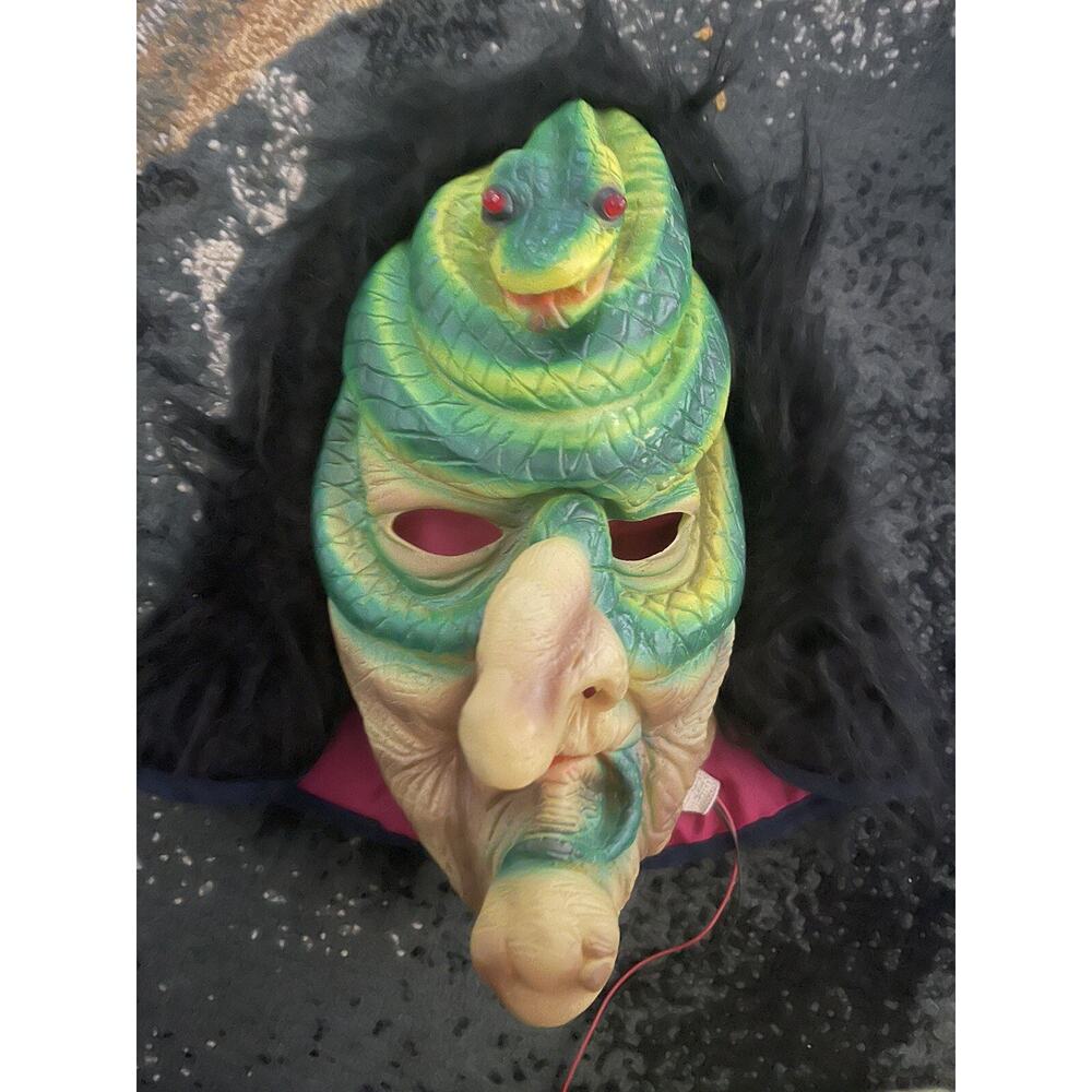 Vintage 70's 80's Top Stone Witch Snake Mask Halloween Rubber Hair Warlock